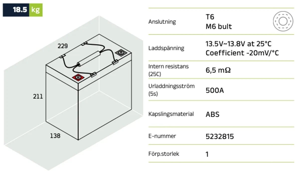 Batteri, 12V 55Ah AGM